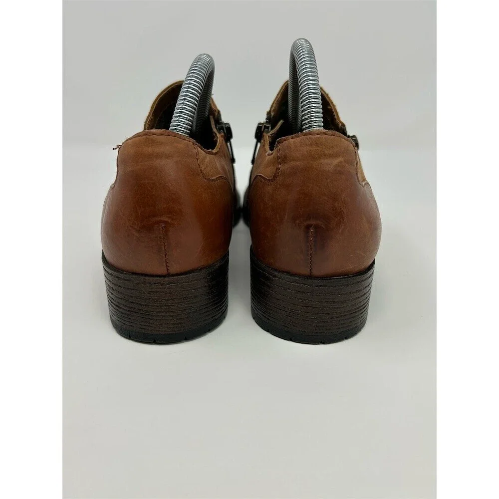b.o.c. Born Concepts Ankle Booties Brown Cognac Double Zip Cap Toe Size 9.5